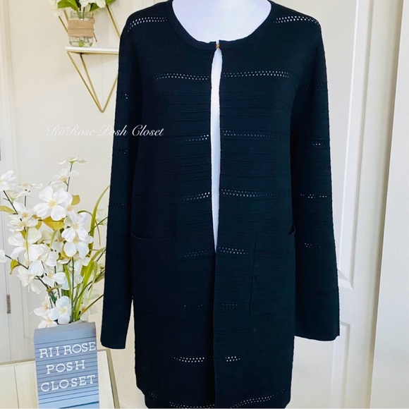 NWT Ava Paige Perforated Open Front Clasp Cardigan - Picture 2 of 6